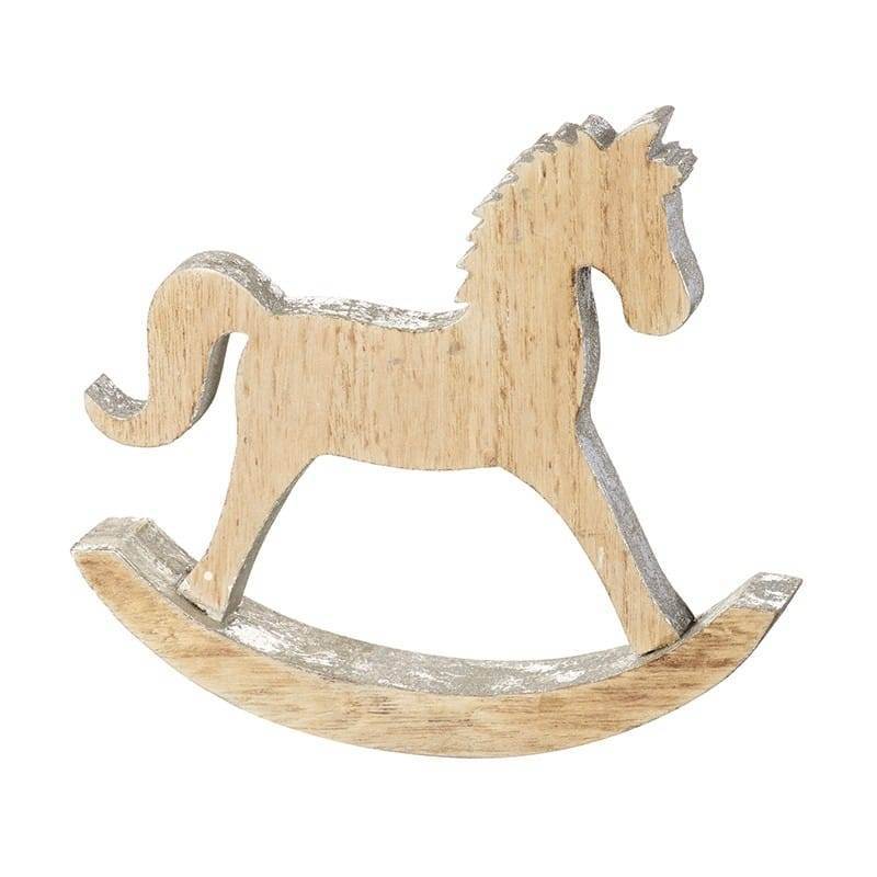 Gyngehest i træ med sølv detaljer